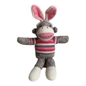 Dan Dee 13" Sock Monkey Easter Bunny Pink Sweater Striped Shirt Plush
